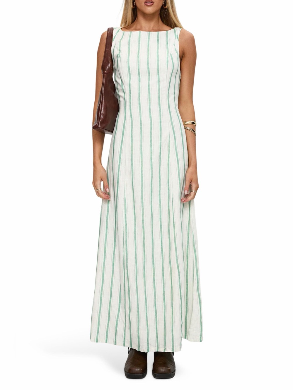 New princess polly Lewisa Stripe Sleeveless Maxi Dress in cream green size 10